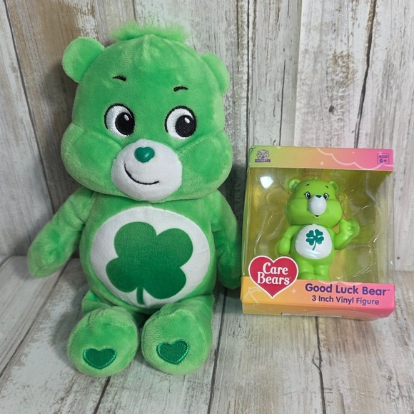 10'Care Bears Good Luck Bear Green Plush and 3 Inch Vinyl Figure CultureFly Set - Picture 3 of 8